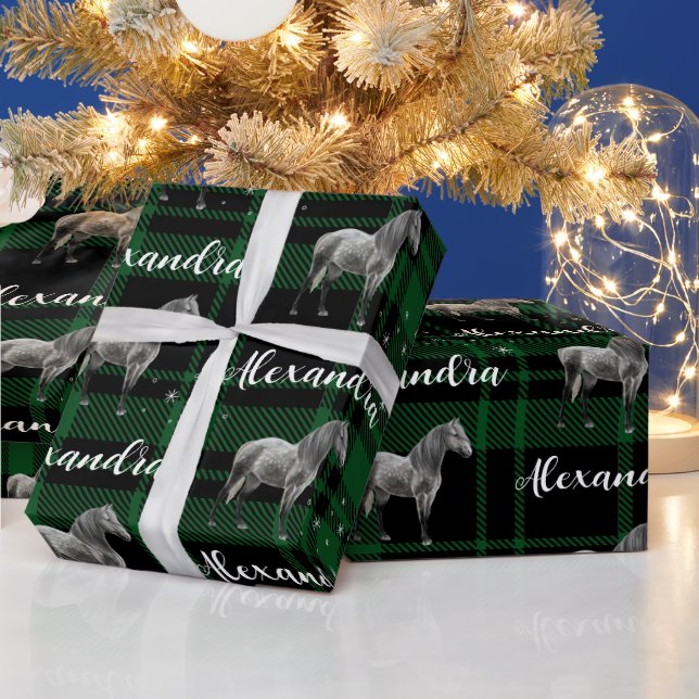 Christmas green Equestrian Horse Personalized   Wrapping Paper (Holidays)
