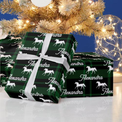 Christmas green Equestrian Horse Personalized   Wrapping Paper