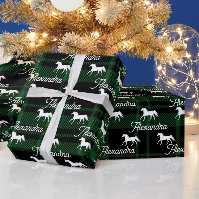 Christmas green Equestrian Horse Personalized   Wrapping Paper (Holidays)
