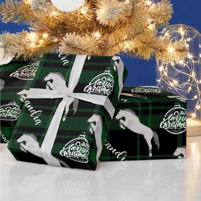 Christmas green Equestrian Horse Personalized   Wrapping Paper (Holidays)