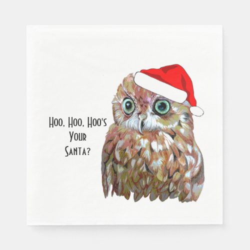 Christmas Green Eyed Hoot Owl with Santa Hat Napkins