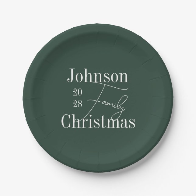 Christmas Green Family Christmas Paper Plates (Front)