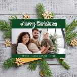 Christmas green family photo script modern holiday card<br><div class="desc">Personalize and add your own family photo. Green background.   Add your names.</div>