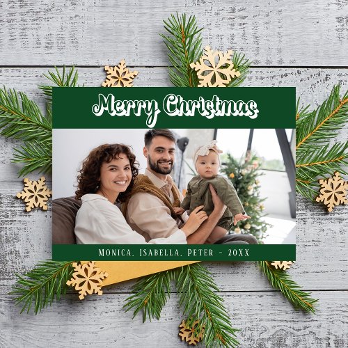 Christmas green family photo script modern holiday card