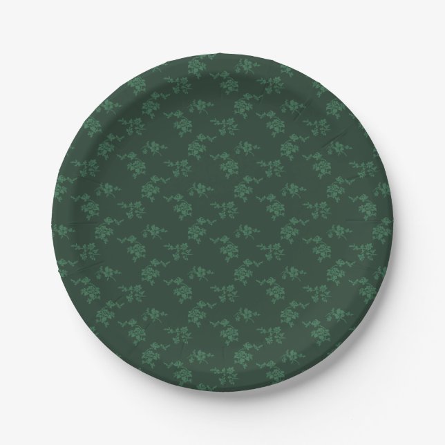  Christmas Green Floral Paper Plates (Front)
