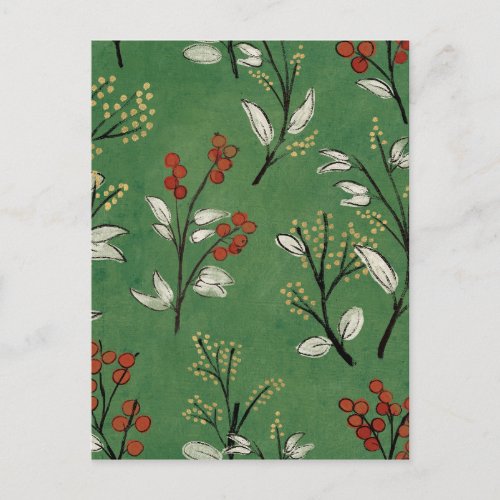 Christmas Green Floral Pattern Postcard