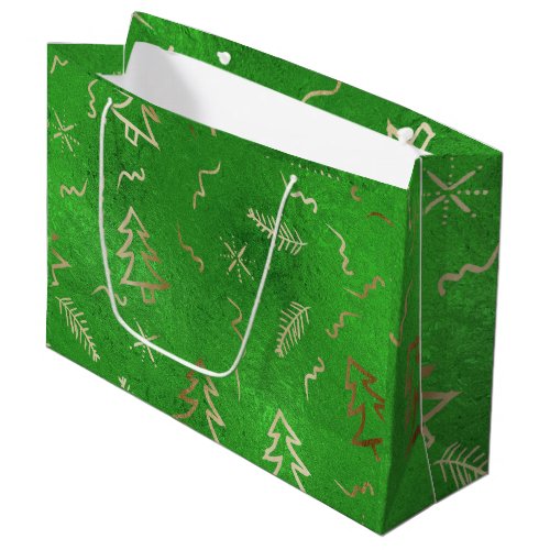 Christmas Green Foil Gold Doodles Holiday Gift Bag