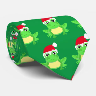 Christmas Green Frog Santa Hat Pattern Novelty  Neck Tie