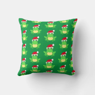 Christmas Green Frog Santa Hat Pattern Novelty Throw Pillow