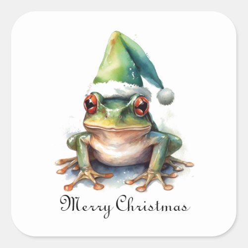 Christmas Green Frog Square Sticker
