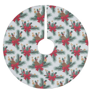 Christmas Green Garland Red Rows Gold Accent Green Brushed Polyester Tree Skirt