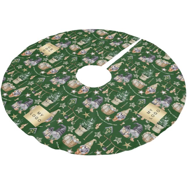 Christmas green gnomes farmhouse business logo brushed polyester tree skirt (Angled)