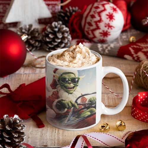 Christmas Green Goblin 2 riding a snowmobile Coffee Mug