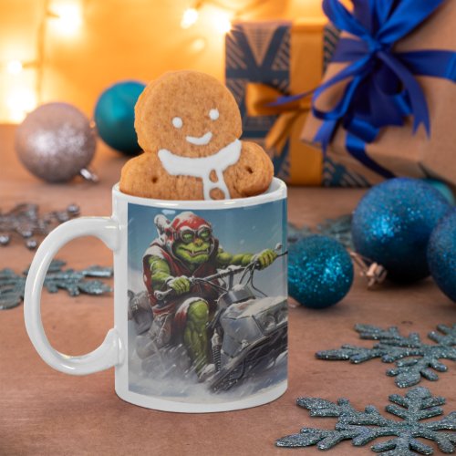 Christmas Green Goblin 4 riding a snowmobile    Coffee Mug
