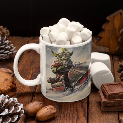 Christmas Green Goblin 5 riding a snowmobile    Coffee Mug