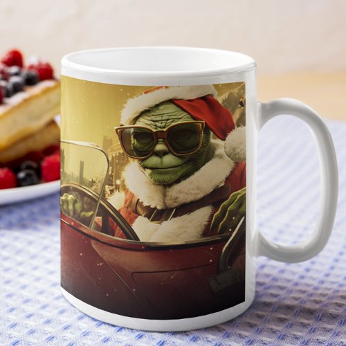 Christmas Green Goblin 7 driving a red sports car Coffee Mug