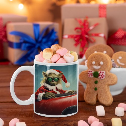Christmas Green Goblin 8 driving a red sports car Coffee Mug