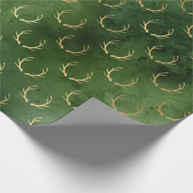 Christmas Green/Gold Antlers Pattern Wrapping Paper (Corner)