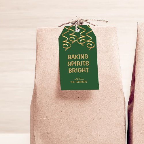 Christmas Green Gold Baking Spirits Gift Tags