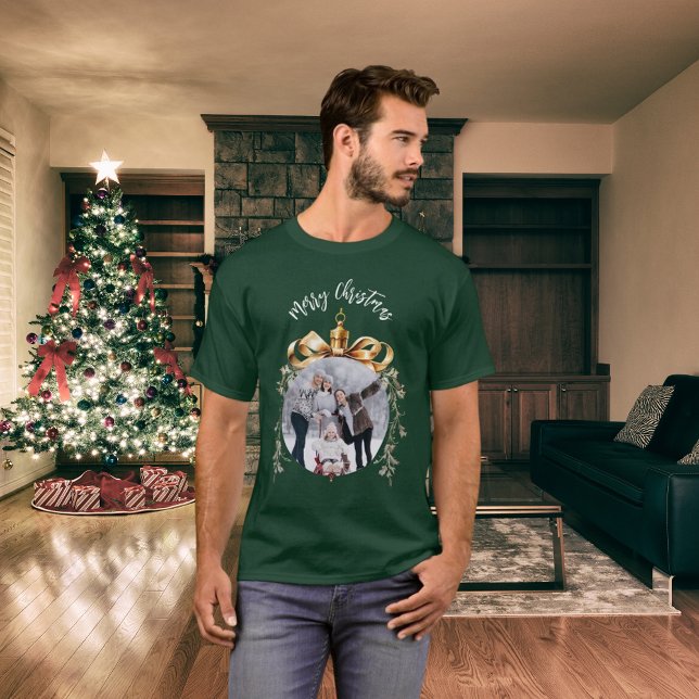 Christmas green gold bauble family photo T-Shirt (Creator Uploaded)