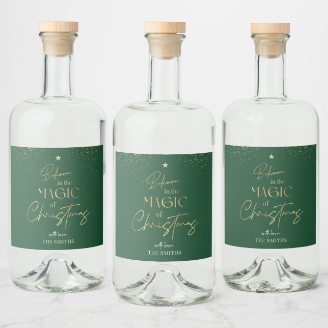 Christmas Green Gold Glitter Modern Elegant Liquor Bottle Label (Bottles)