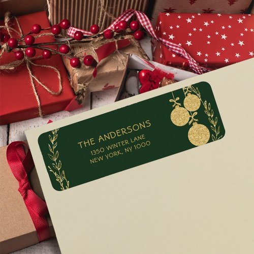 Christmas Green Gold Glitter Return Address Label