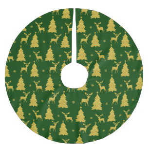 Christmas Green Gold Reindeer Xmas Tree Snowflake Brushed Polyester Tree Skirt