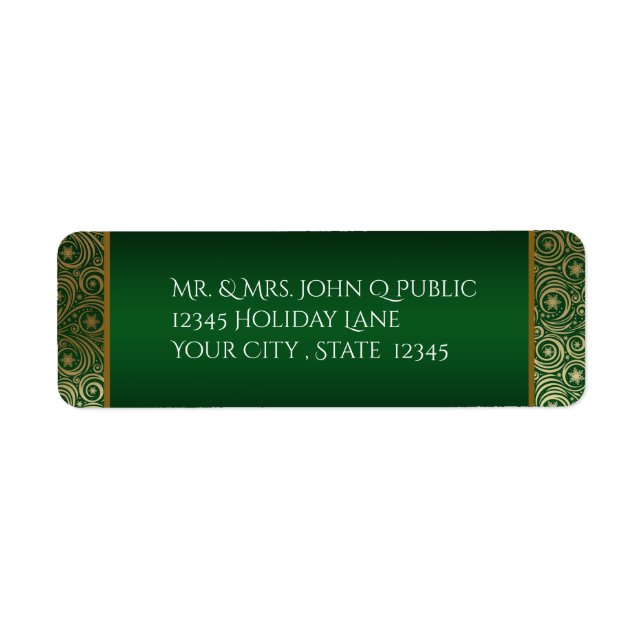 Christmas Green Gold Snowflake Filigree Label (Front)