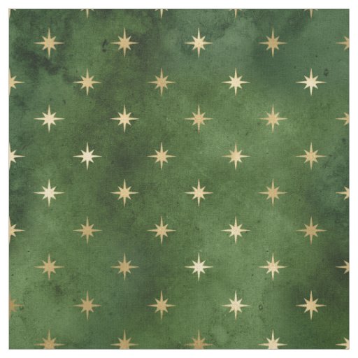Christmas Green Gold Star Graphic Fabric