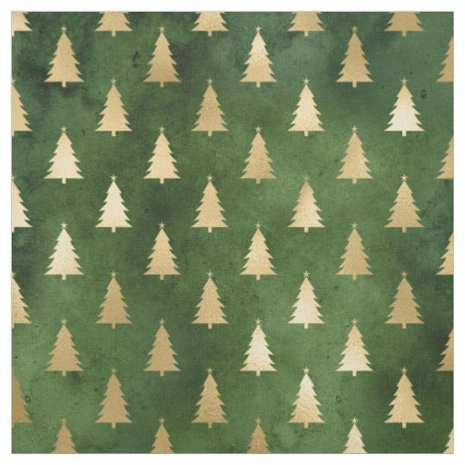 Christmas Green Gold Trees Fabric