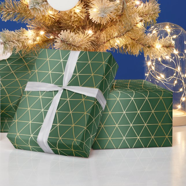 Christmas Green Gold Triangle Geometric Wrapping Paper (Holidays)