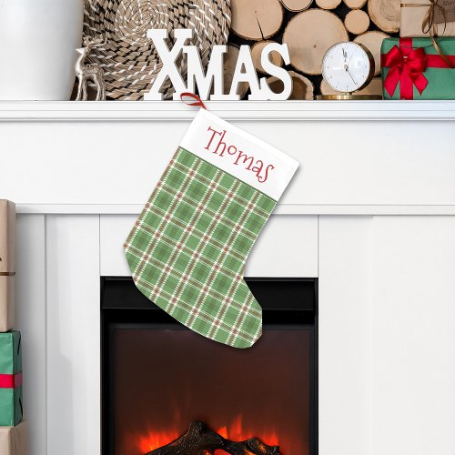 Christmas Green Holiday Rustic Farmhouse Plaid Small Christmas Stocking