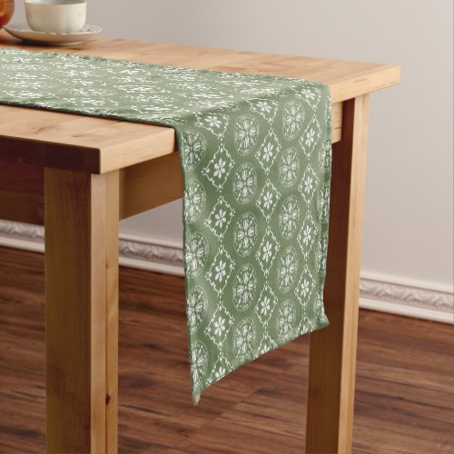 Christmas Green Holiday Snowflake Elegant Pattern Short Table Runner