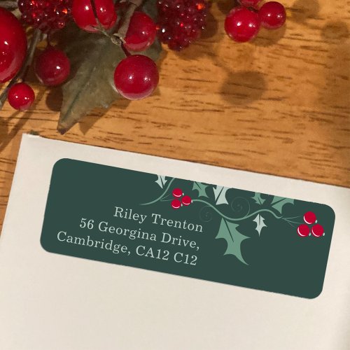 Christmas green holly and red berries graphic  label