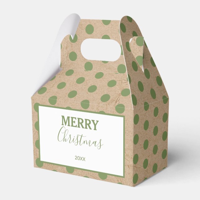 Christmas Green Kraft Polka Dots  Favor Boxes (Front Side)