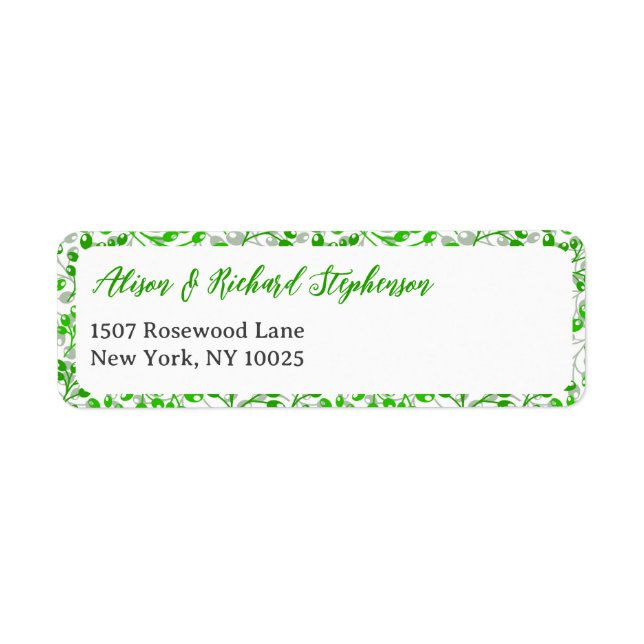 Christmas Green Leafy Pattern Modern Elegant Berry Label (Front)