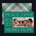 Christmas Green Letters MERRY JOY PEACE LOVE photo Holiday Card<br><div class="desc">Christmas Green Letters MERRY JOY PEACE LOVE photo Holiday Card
*Please contact us for additional stationery or check out our christmas holiday collections</div>