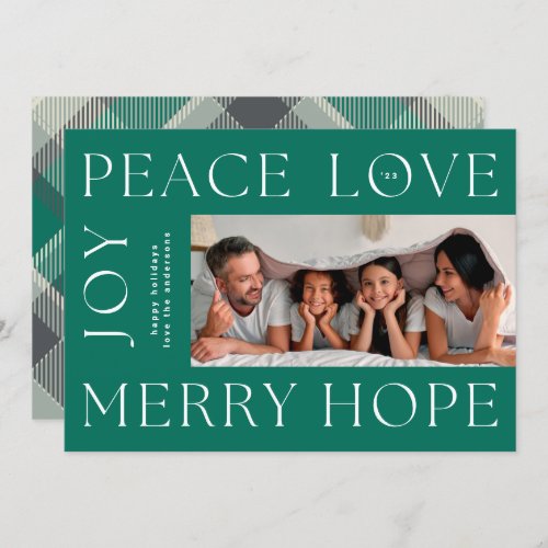 Christmas Green Letters MERRY JOY PEACE LOVE photo Holiday Card