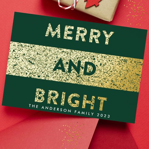 Christmas Green Merry and Bright Texture Foil Holiday Card