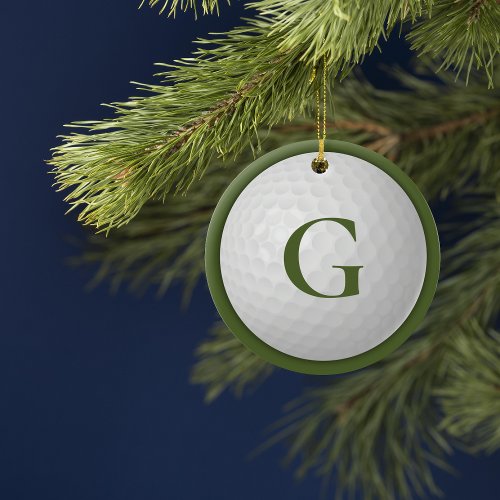 Christmas Green Monogram Golf Ball Ceramic Ornament