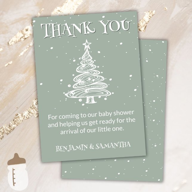 Christmas Green Neutral Baby Shower Thank You Card (Creator Uploaded)