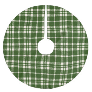 Christmas green off white farmhouse plaid rustic brushed polyester tree skirt