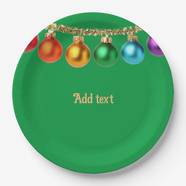 Christmas Green Ornamental Template Paper Plates (Front)