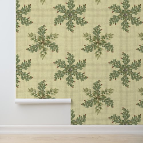 Christmas Green Pine Boughs Snowflakes Wallpaper