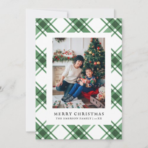 Christmas Green Plaid Flat Holiday Card
