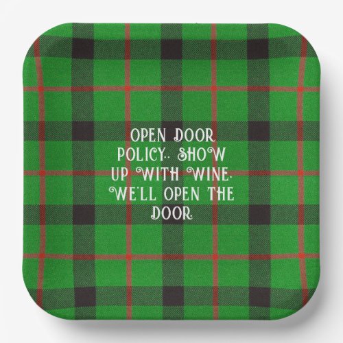 Christmas Green Plaid Funny Sayings  Paper Plates