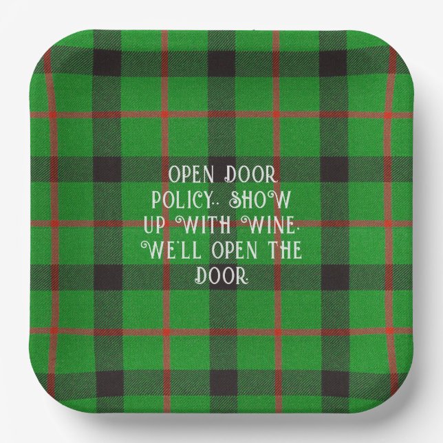 Christmas Green Plaid Funny Sayings  Paper Plates (Front)