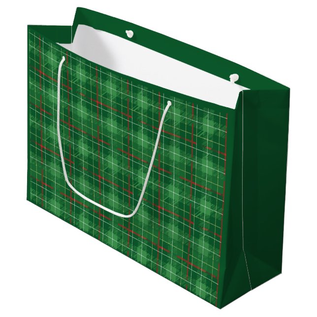 Christmas Green Plaid Large Gift Bag (Front Angled)