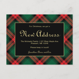 Christmas Green Plaid New Address Holiday Move Postcard