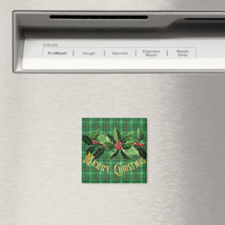 Christmas Green Plaid with Wreath Magnet